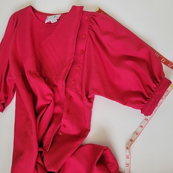VINTAGE Leslie Fay Union Made Fuchsia Puff Sleeve Belted Dress 1970s Lady - Picture 17 of 17
